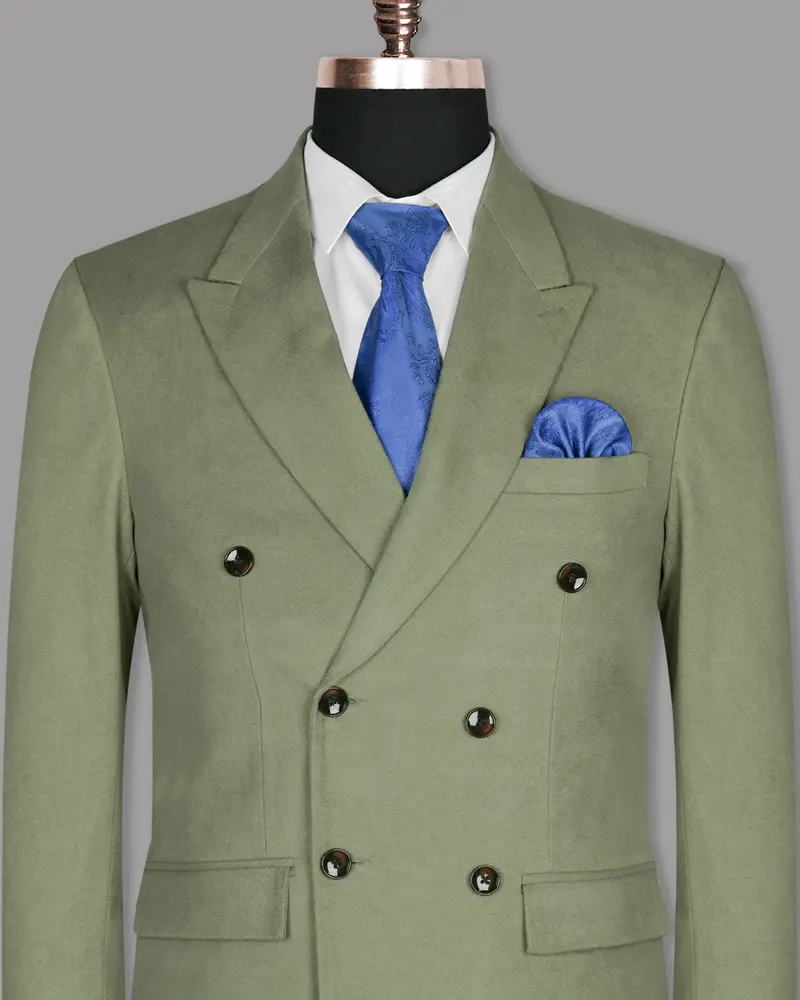 Crocodile Green Heavyweight Premium Cotton Double-Breasted Winter Blazer 2