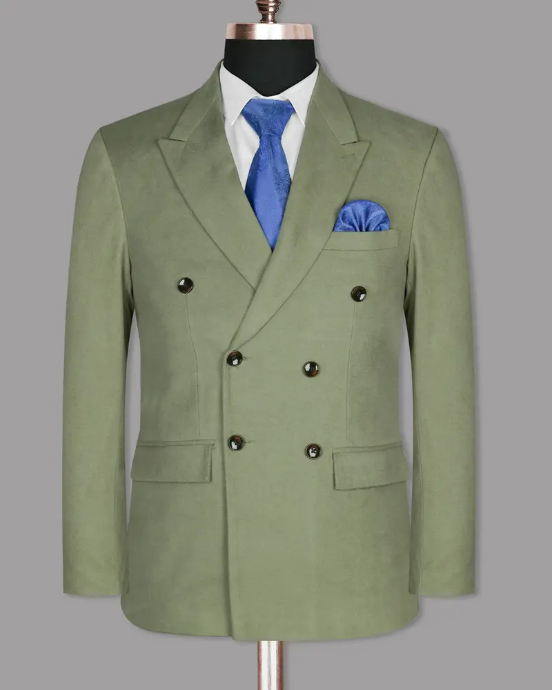 Crocodile Green Heavyweight Premium Cotton Double-Breasted Winter Blazer 7