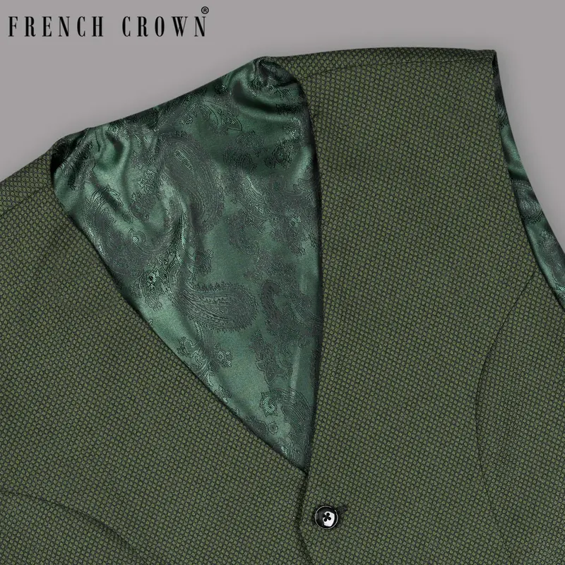 Crocodile Green Micro Dots Wool Blend Waistcoat 1