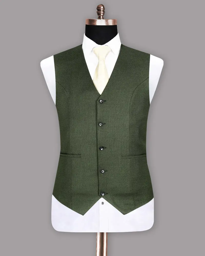 Crocodile Green Micro Dots Wool Blend Waistcoat 4