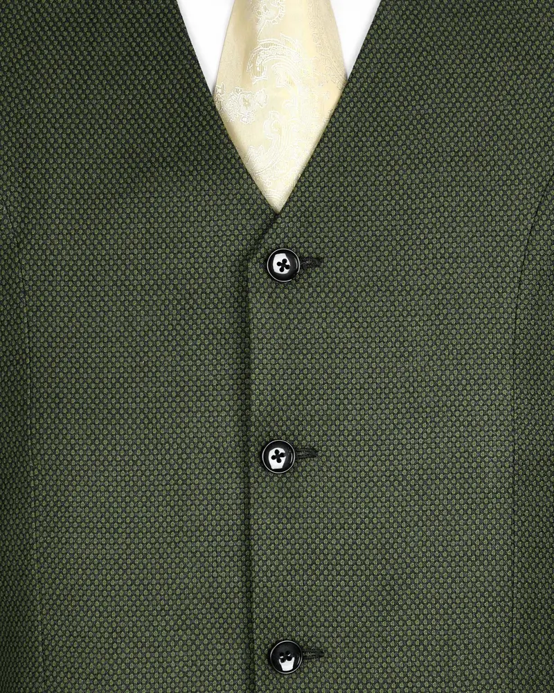 Crocodile Green Micro Dots Wool Blend Waistcoat 5