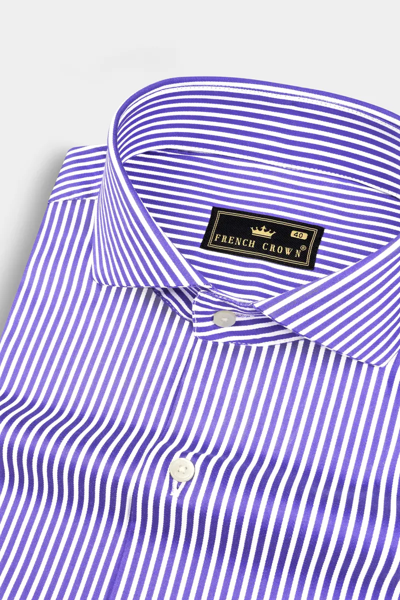 Crocus Blue And Bright White Stripes Dobby Textured Premium Giza Cotton Shirt 1