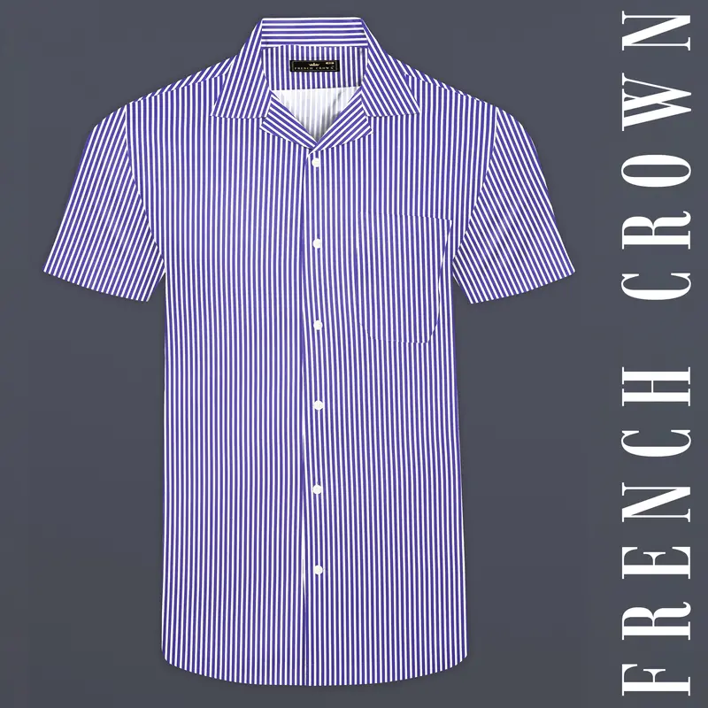 Crocus Blue Stripes Dobby Textured Premium Giza Cotton Shirt 1