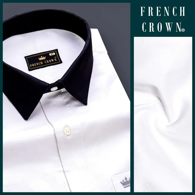 Crystal-Bright White Solid Dobby Textured Premium Giza Cotton Dress Shirt 7