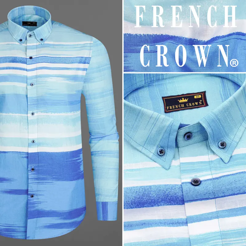Crystal Sky Blue With Muted Blue Striped Premium Cotton Shirt 10