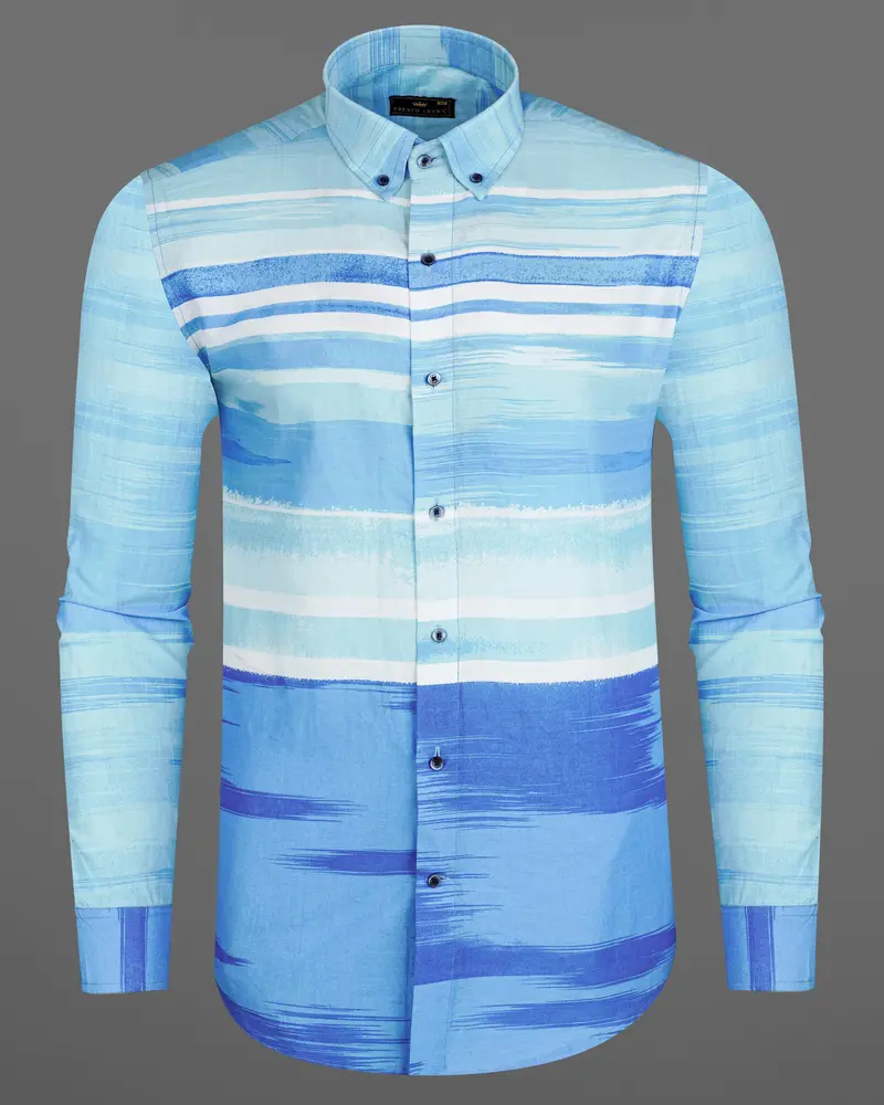 Crystal Sky Blue With Muted Blue Striped Premium Cotton Shirt 2