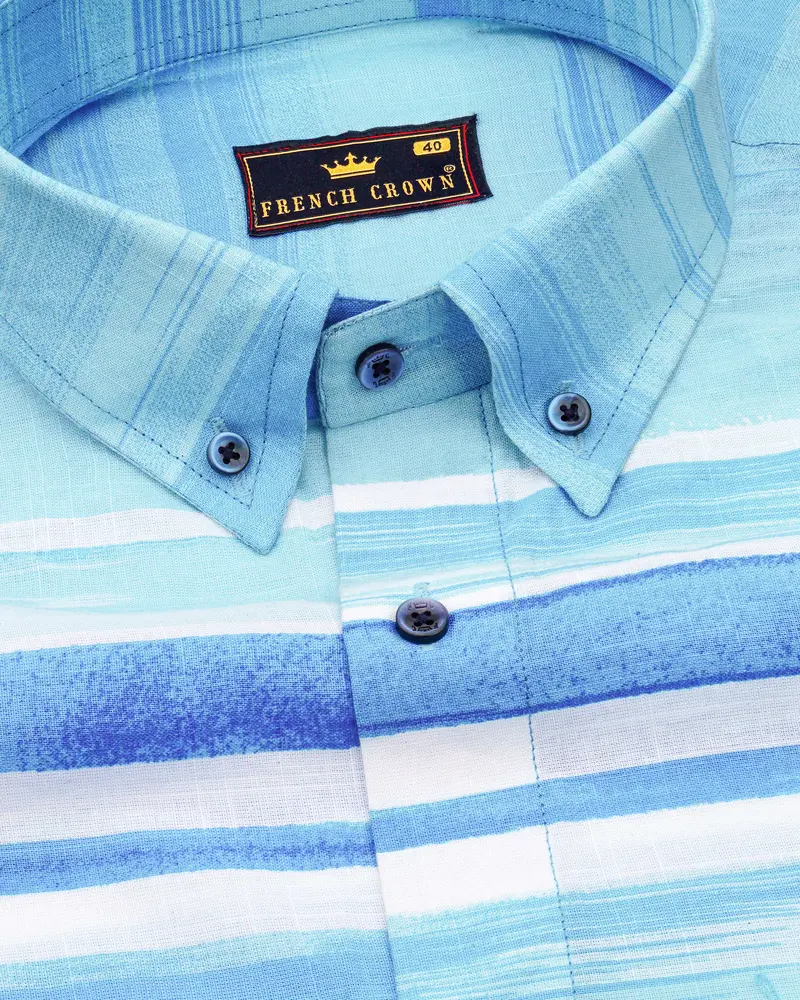 Crystal Sky Blue With Muted Blue Striped Premium Cotton Shirt 4
