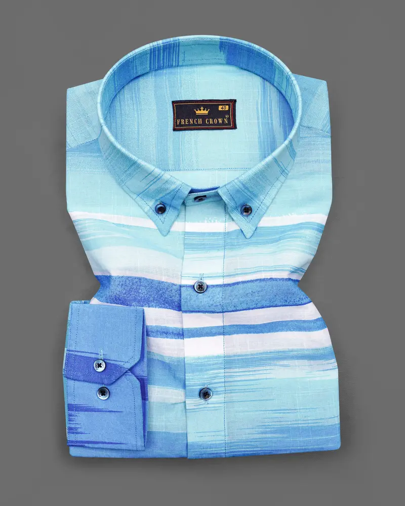 Crystal Sky Blue With Muted Blue Striped Premium Cotton Shirt 5