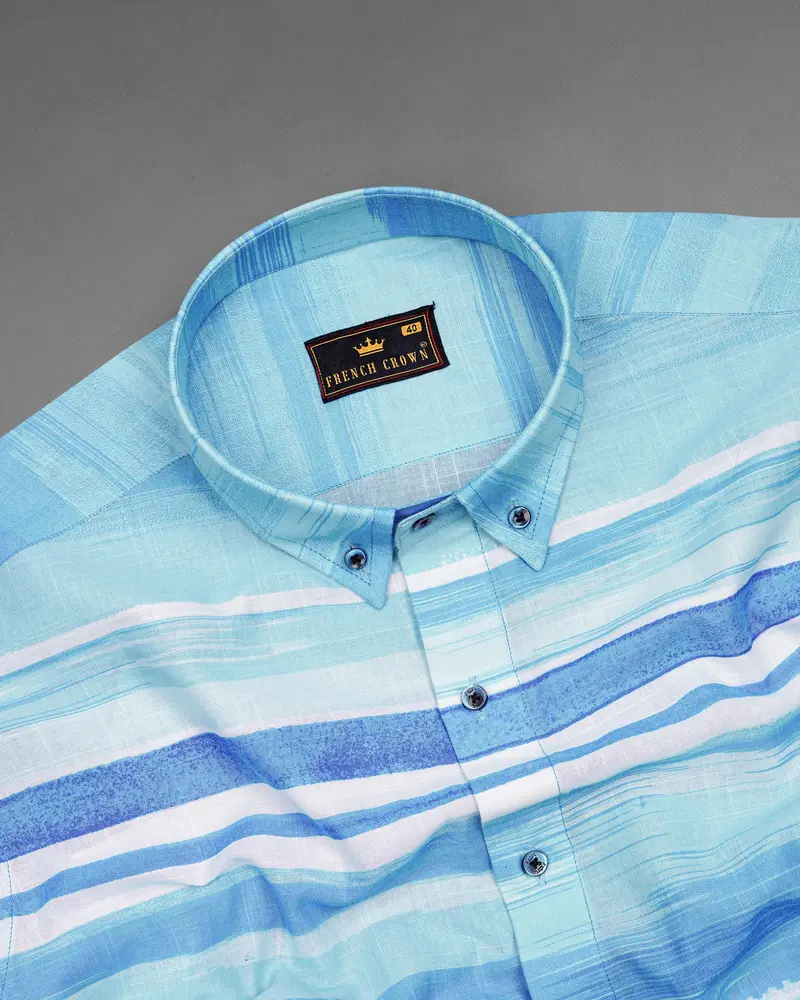 Crystal Sky Blue With Muted Blue Striped Premium Cotton Shirt 6