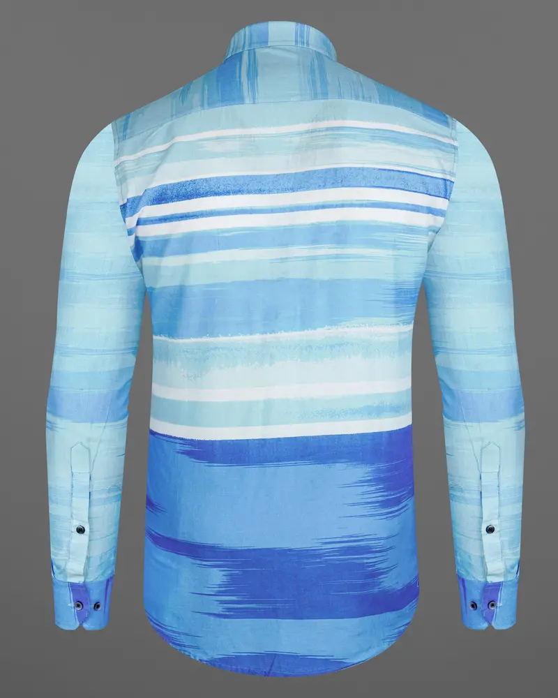 Crystal Sky Blue With Muted Blue Striped Premium Cotton Shirt 7