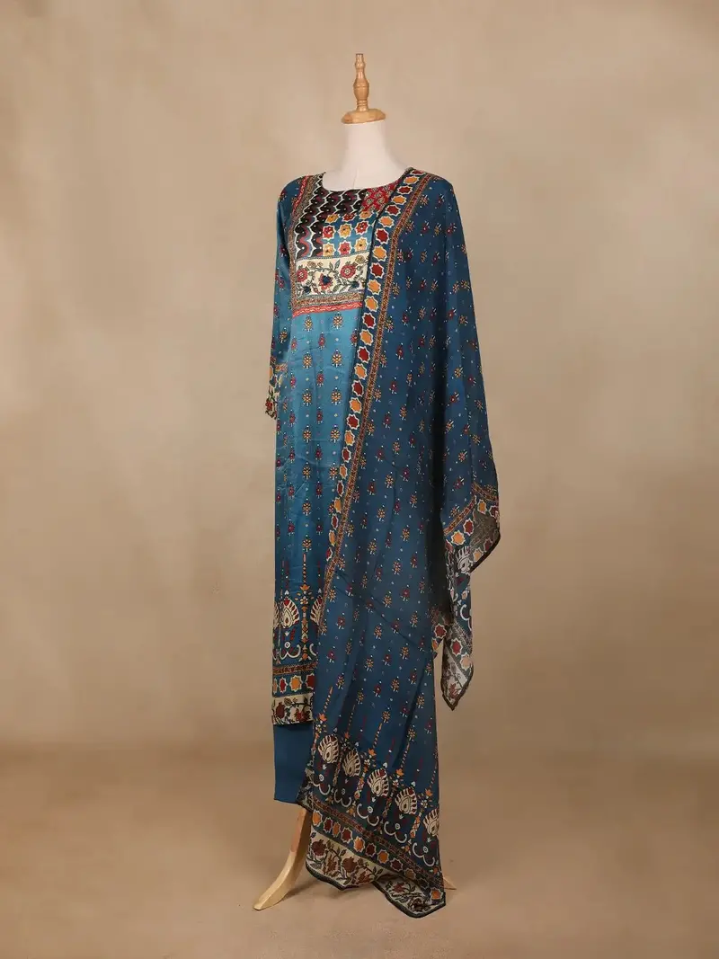 Crystal Teal Floral Printed Synthetic Salwar Suit 3