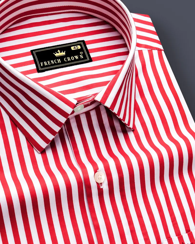 Cuffire-Milano Red And Bright White Striped Subtle Sheen Super Soft Premium Cotton Dress Shirt 1
