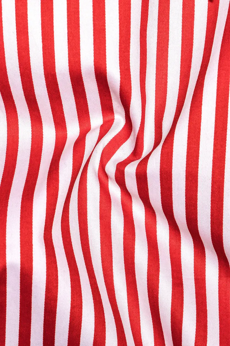 Cuffire-Milano Red And Bright White Striped Subtle Sheen Super Soft Premium Cotton Dress Shirt 3