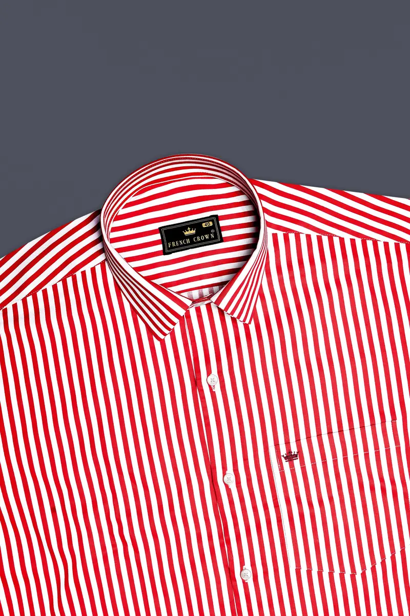 Cuffire-Milano Red And Bright White Striped Subtle Sheen Super Soft Premium Cotton Dress Shirt 5