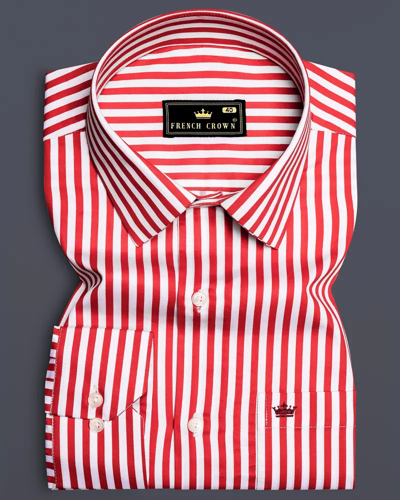 Cuffire-Milano Red And Bright White Striped Subtle Sheen Super Soft Premium Cotton Dress Shirt 6