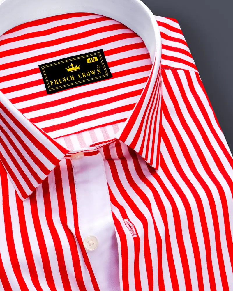 Cuffire-Milano Red And Bright White Striped Super Soft Premium Cotton Dress Shirt 1