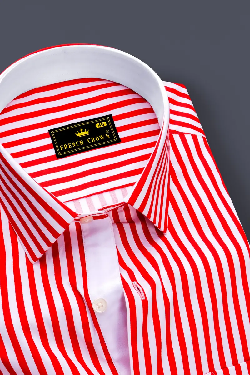 Cuffire-Milano Red And Bright White Striped Super Soft Premium Cotton Dress Shirt 2