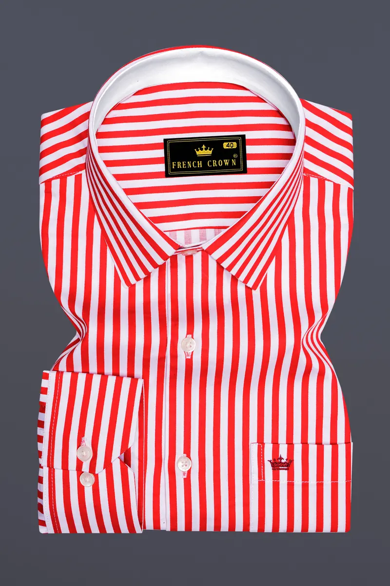 Cuffire-Milano Red And Bright White Striped Super Soft Premium Cotton Dress Shirt 4