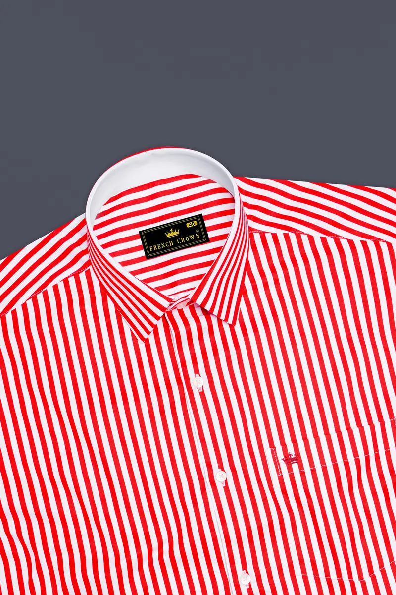 Cuffire-Milano Red And Bright White Striped Super Soft Premium Cotton Dress Shirt 5