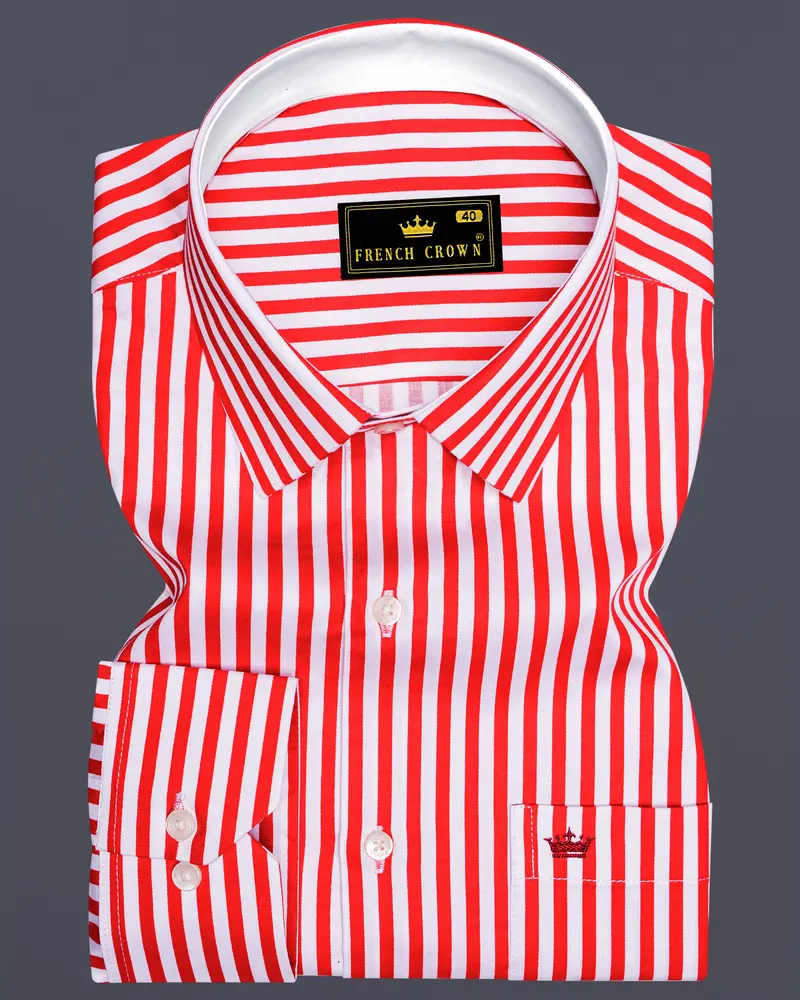 Cuffire-Milano Red And Bright White Striped Super Soft Premium Cotton Dress Shirt 6
