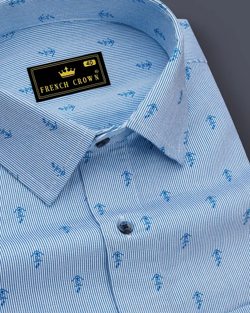 Curious Blue Striped And Anchor Printed Super Soft Premium Cotton Shirt 1