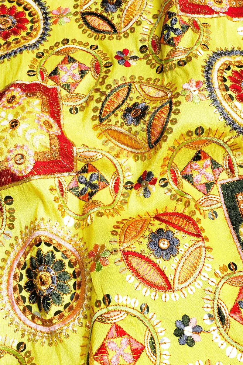 Custard Yellow Multicolour Cotton Thread Embroidered Designer Nehru Jacket 3