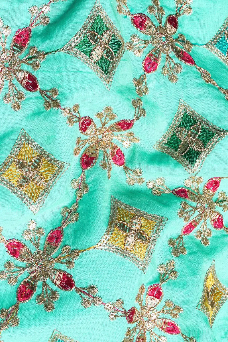 Cyan Blue And Charm Pink Geometric Cotton Thread Embroidered Designer Nehru Jacket 3