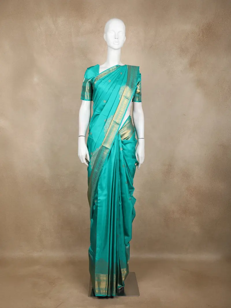 Cyan Blue Annapakshi Motif Woven Pure Kanchipuram Silk Saree With Zari Border 1
