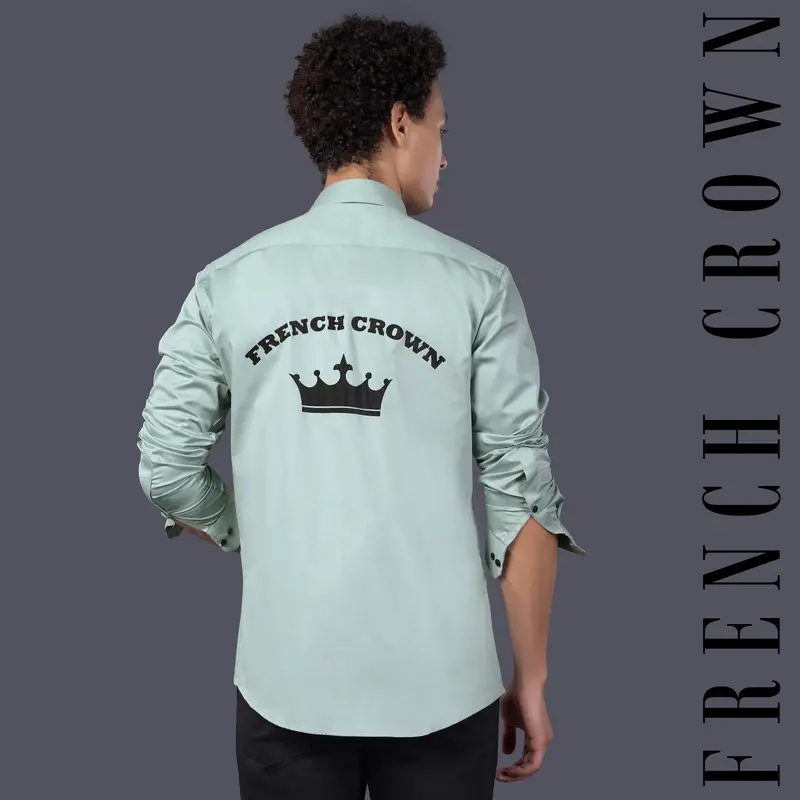 Cyan Green French Crown Printed Subtle Sheen Super Soft Premium Cotton Designer Shirt 1