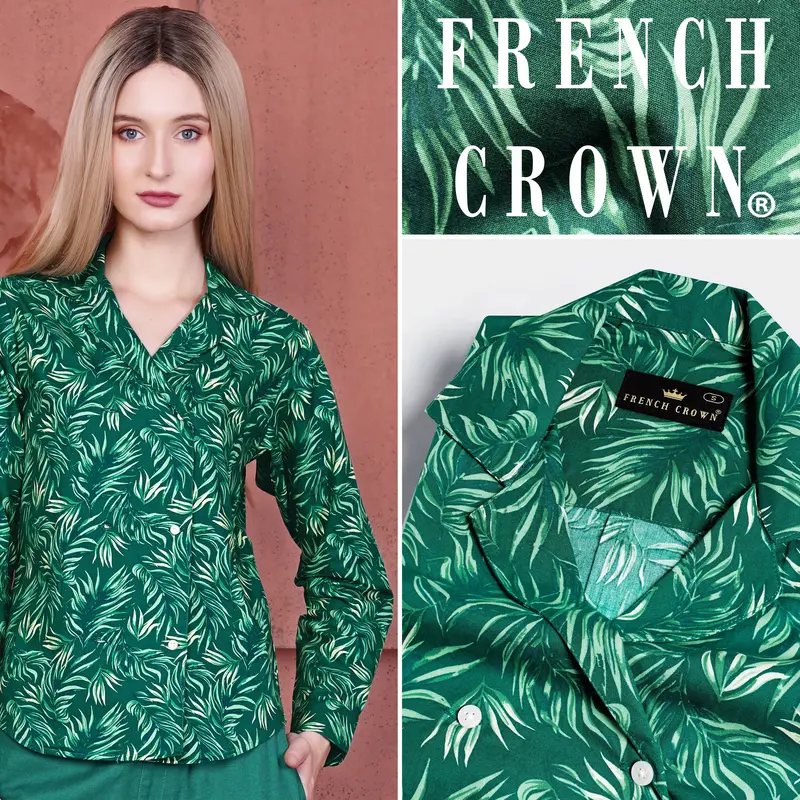 Cyprus Green Leaves Printed Premium Cotton Designer Shirt 1