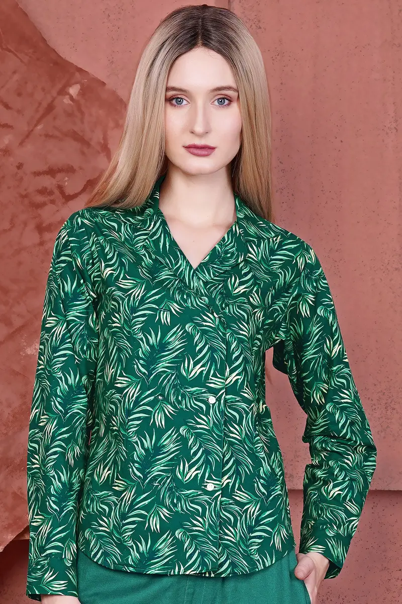 Cyprus Green Leaves Printed Premium Cotton Designer Shirt 2