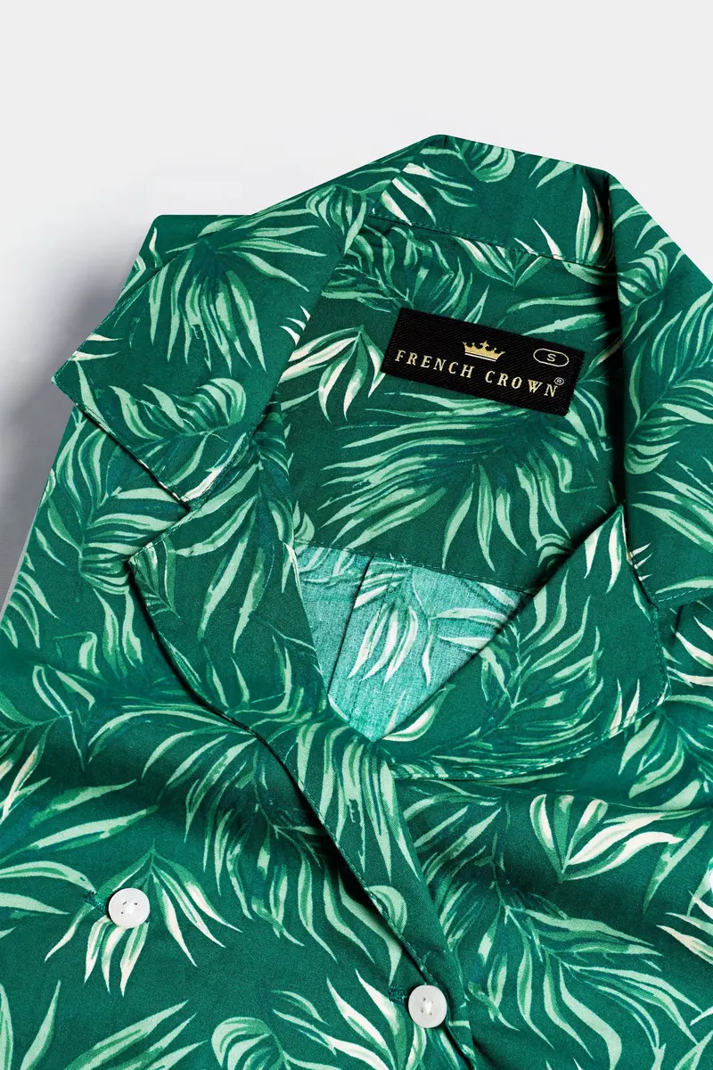 Cyprus Green Leaves Printed Premium Cotton Designer Shirt 4