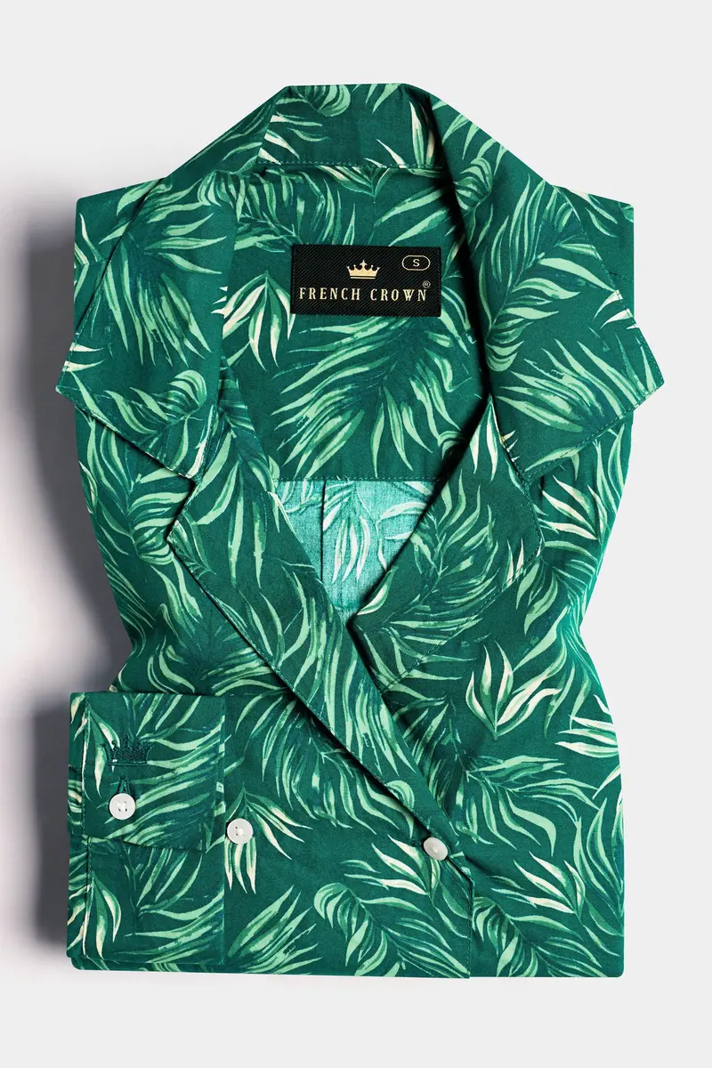 Cyprus Green Leaves Printed Premium Cotton Designer Shirt 5