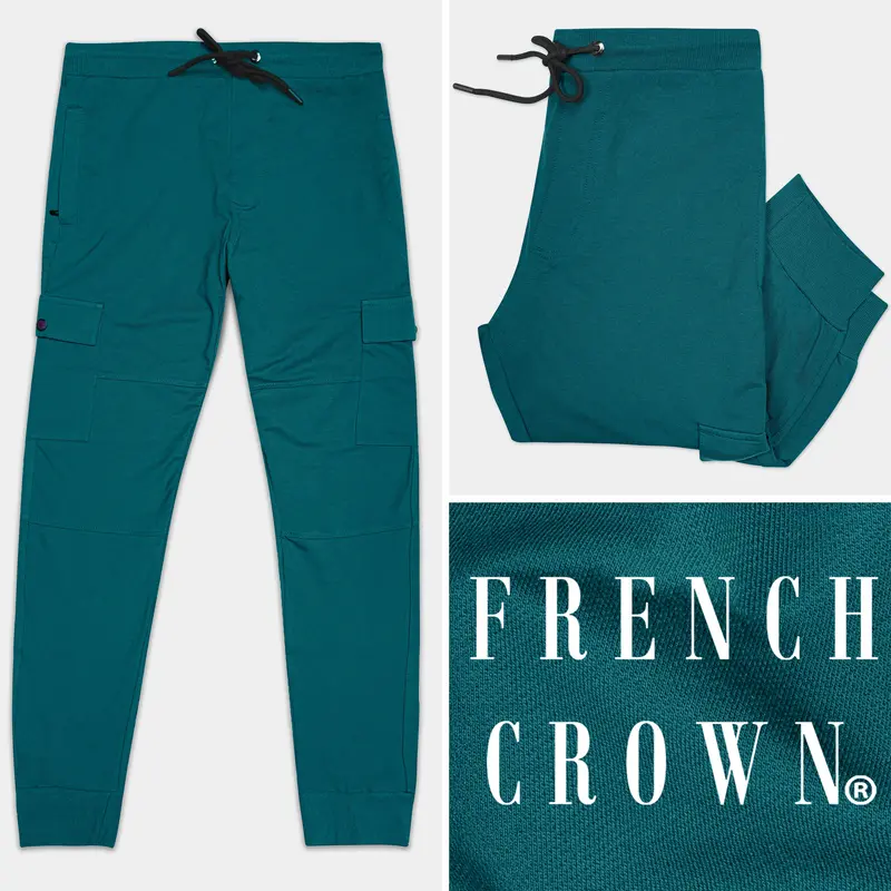 Cyprus Green Premium French Terry Cotton Cargo Joggers 1