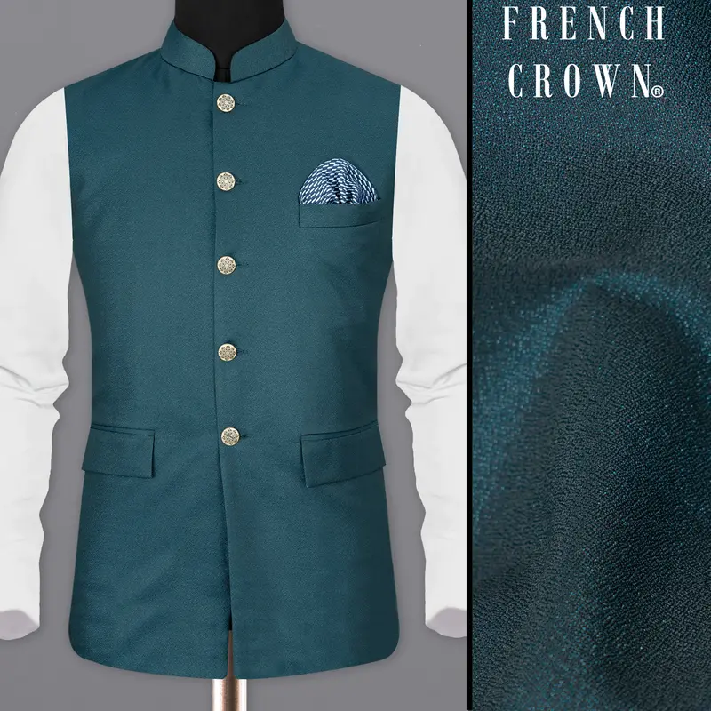 Cyprus Green Textured Nehru Jacket 1