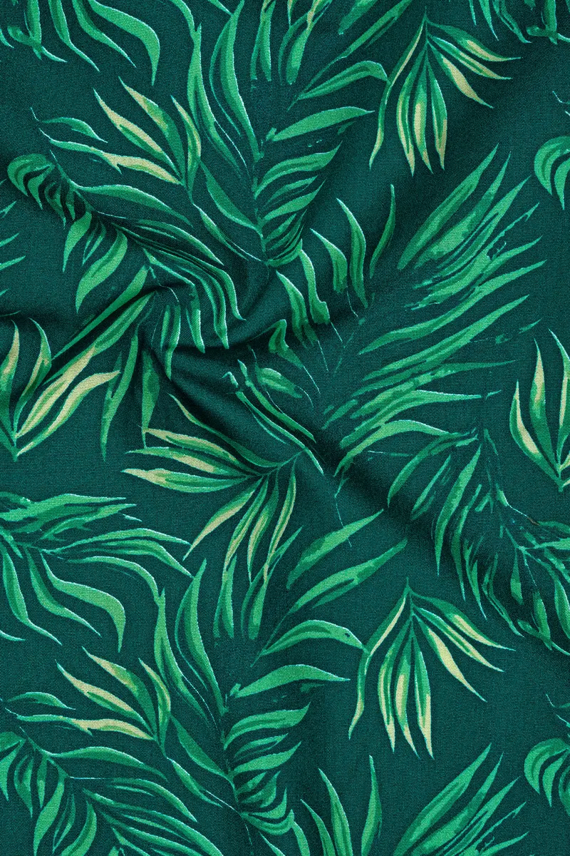 Cyprus Green With Multicolored Leaves Printed Premium Cotton Shirt 3