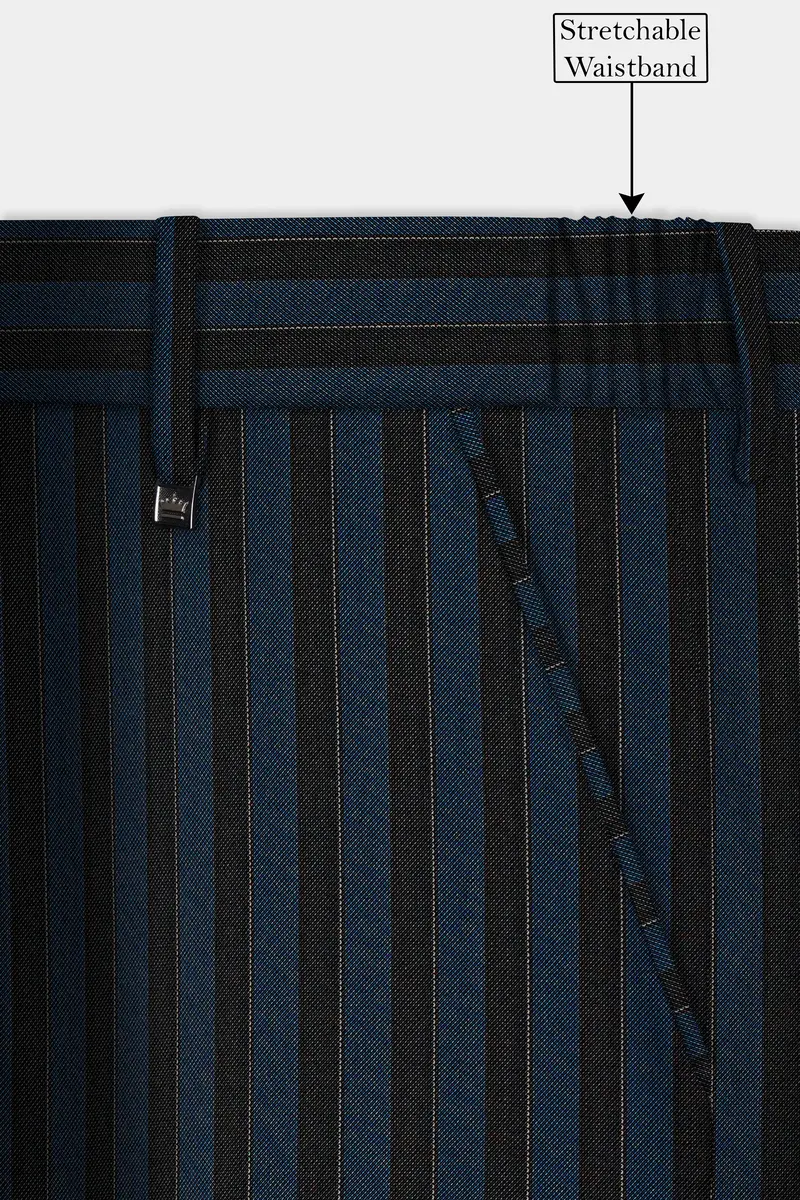 Daintree Blue And Jade Black Striped Wool Blend Cross Placket Bandhgala Suit 14