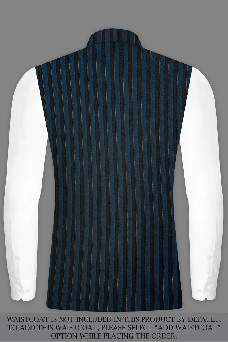Daintree Blue And Jade Black Striped Wool Blend Cross Placket Bandhgala Suit 16