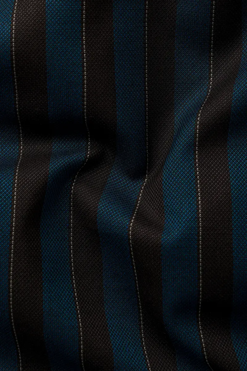 Daintree Blue And Jade Black Striped Wool Blend Cross Placket Bandhgala Suit 3