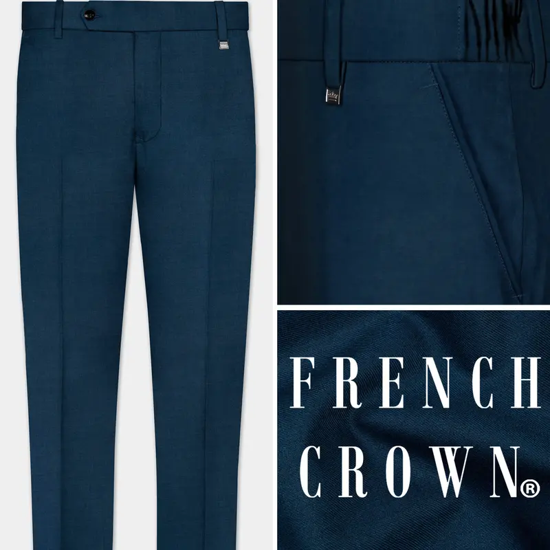Daintree Blue Solid Wool Blend Stretchable Waistband Pant 1