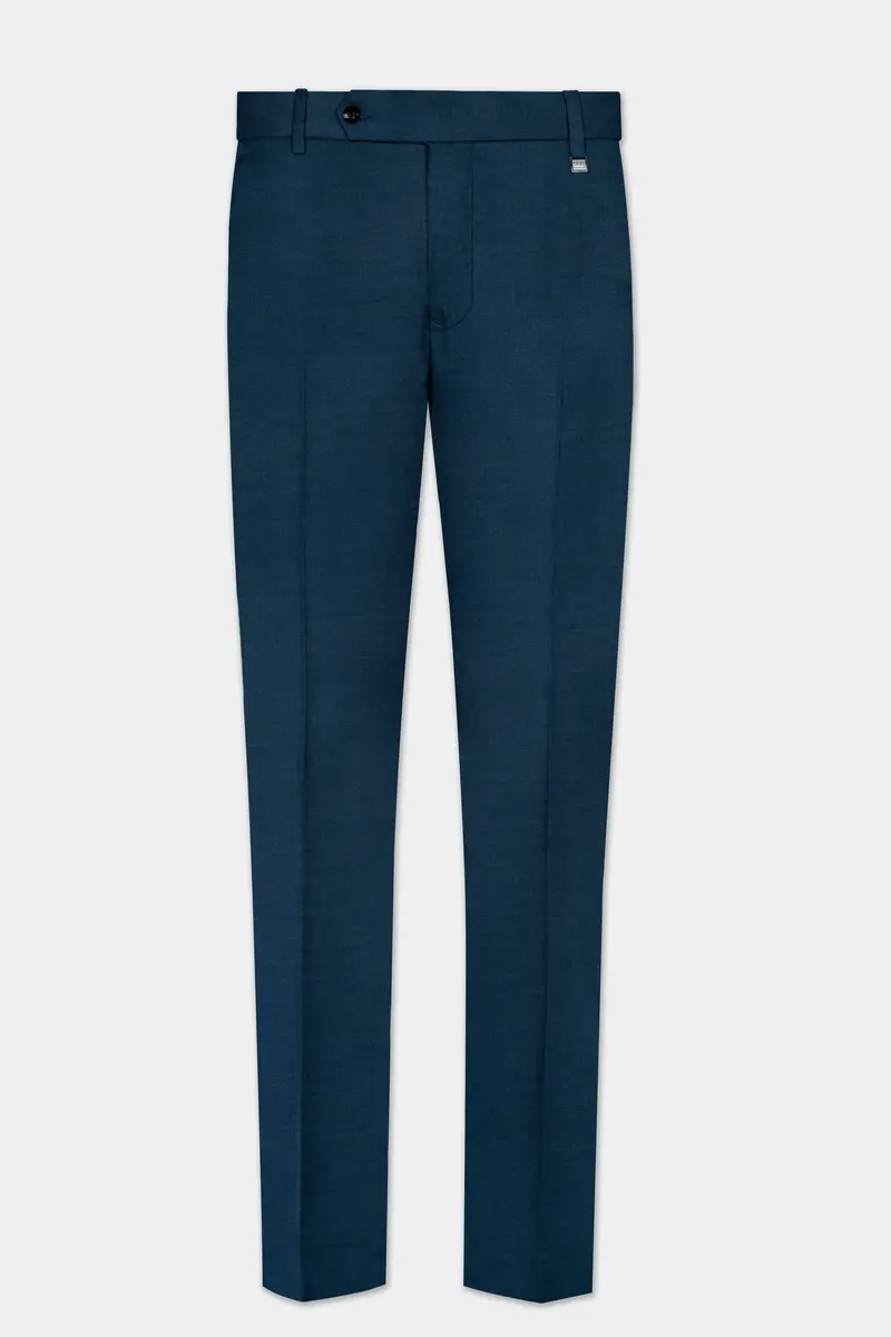 Daintree Blue Solid Wool Blend Stretchable Waistband Pant 2