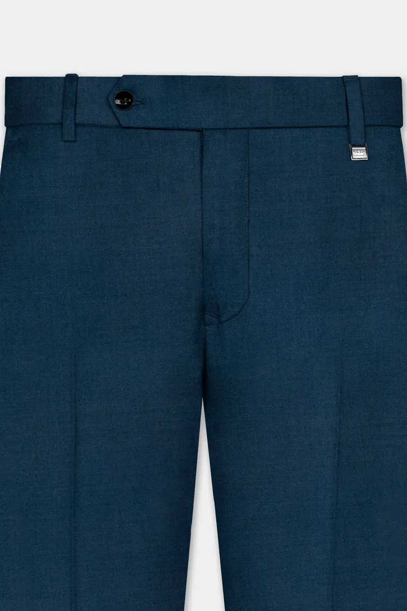 Daintree Blue Solid Wool Blend Stretchable Waistband Pant 4