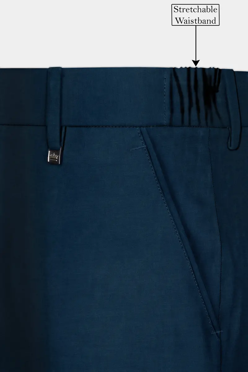 Daintree Blue Solid Wool Blend Stretchable Waistband Pant 6