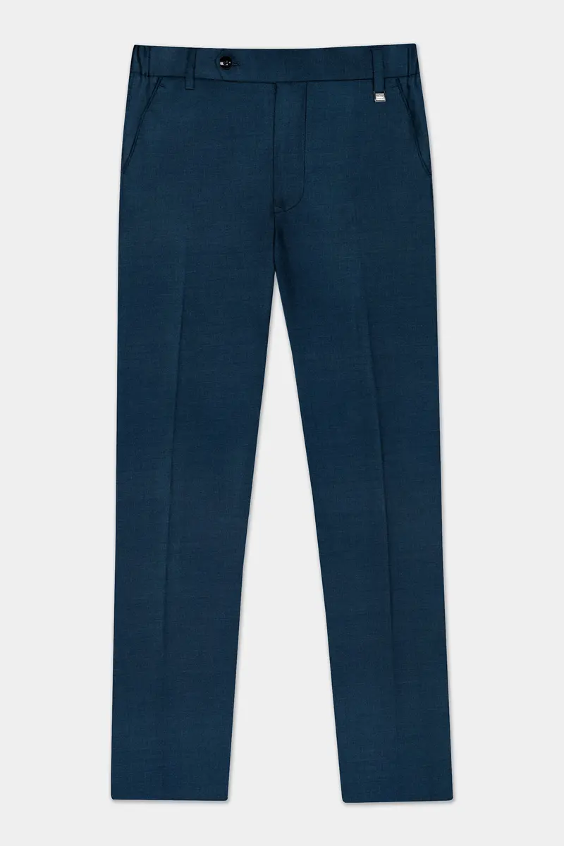 Daintree Blue Solid Wool Blend Stretchable Waistband Pant 7