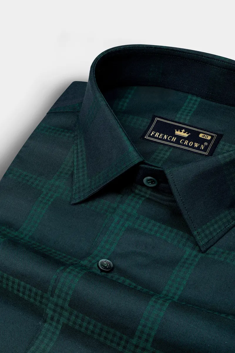 Daintree Green Windowpane Jacquard Textured Premium Giza Cotton Shirt 1