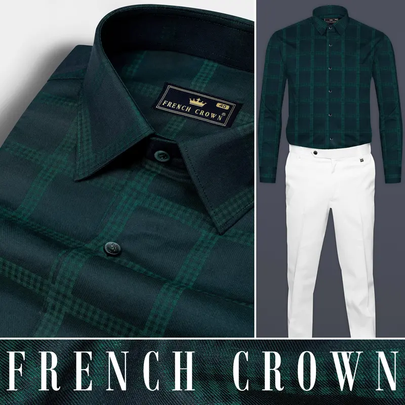 Daintree Green Windowpane Jacquard Textured Premium Giza Cotton Shirt 10