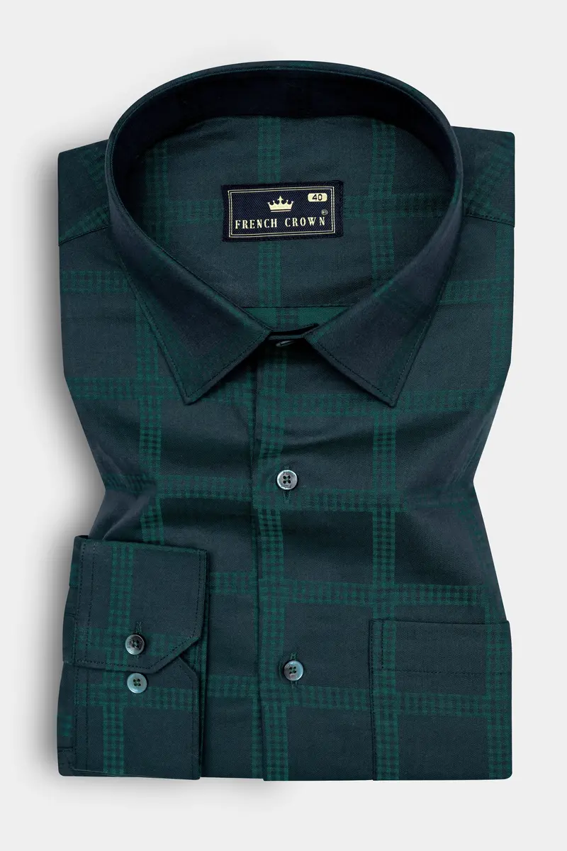 Daintree Green Windowpane Jacquard Textured Premium Giza Cotton Shirt 3