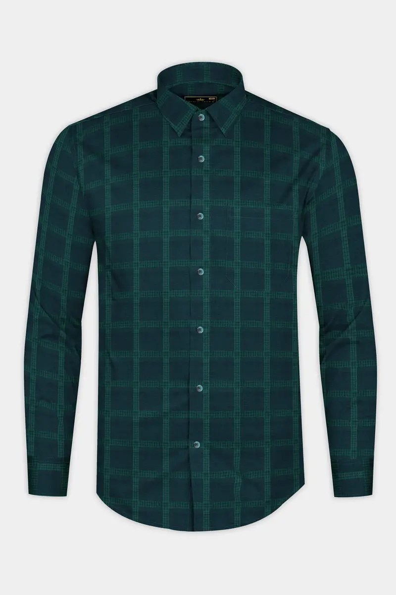 Daintree Green Windowpane Jacquard Textured Premium Giza Cotton Shirt 4