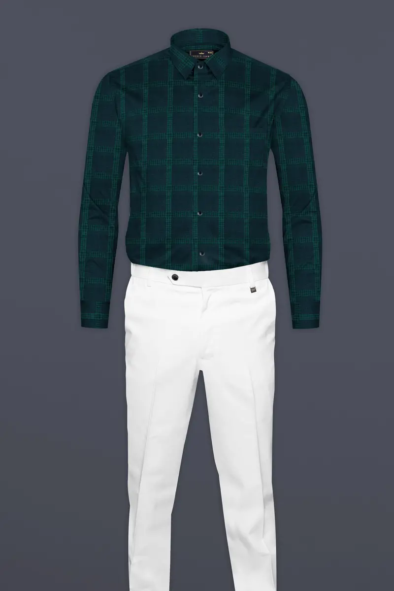 Daintree Green Windowpane Jacquard Textured Premium Giza Cotton Shirt 6