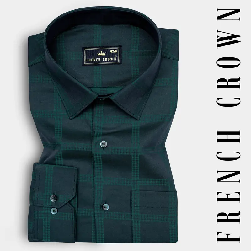 Daintree Green Windowpane Jacquard Textured Premium Giza Cotton Shirt 7